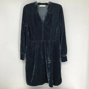 Elle Rae Velvet Shirt Dress Button-Up Stand Collar Midi Green Dress Size S